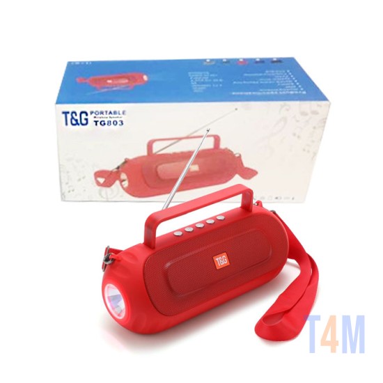 COLUNA BLUETOOTH PORTÁTIL T&G TG-803 USB/FM/HANDSFREE/AUX/LANTERNA VERMELHO